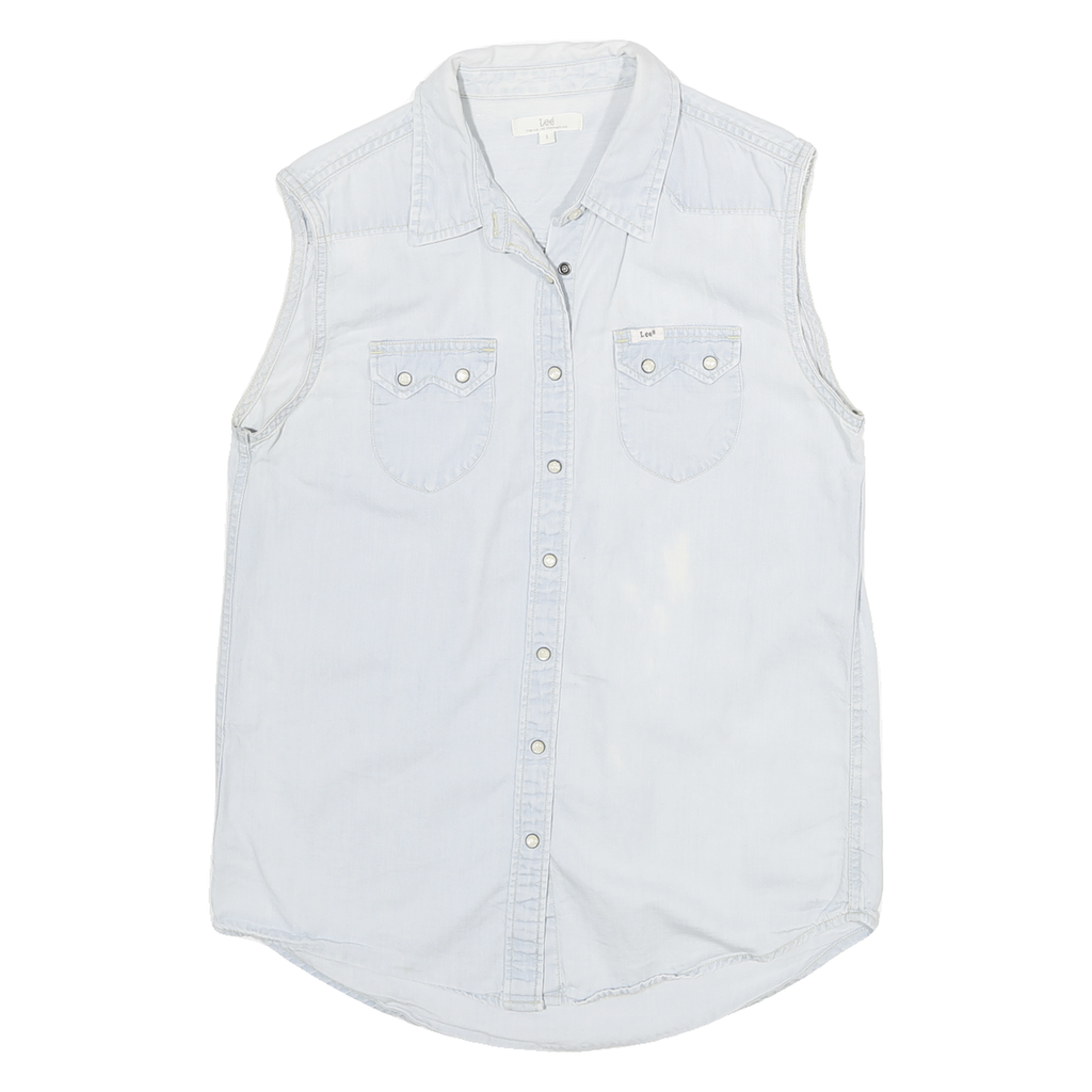 LEE Womens Light Blue Sleeveless Shirt S Cotton Blend Casual Summer Top