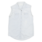 LEE Womens Light Blue Sleeveless Shirt S Cotton Blend Casual Summer Top