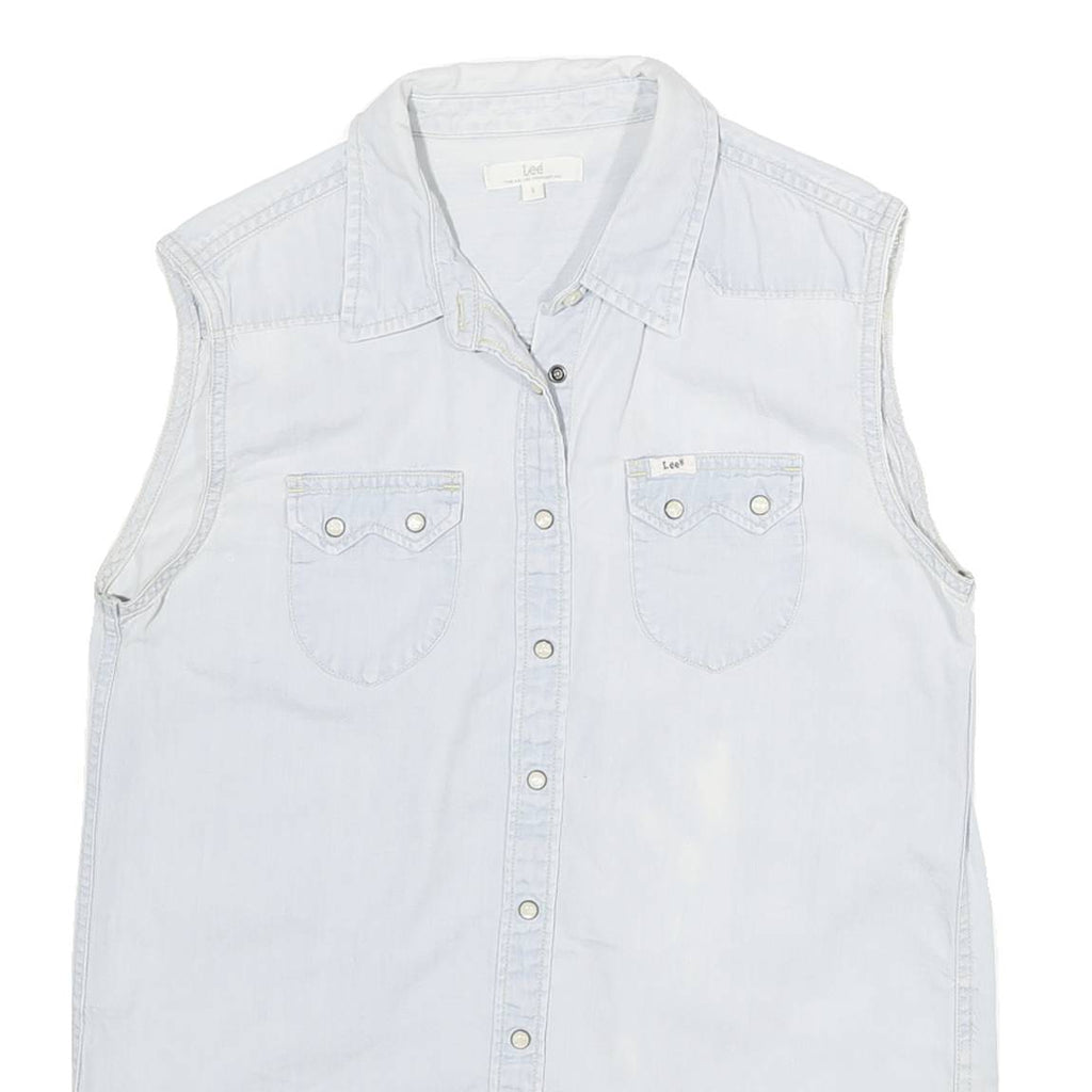 LEE Womens Light Blue Sleeveless Shirt S Cotton Blend Casual Summer Top