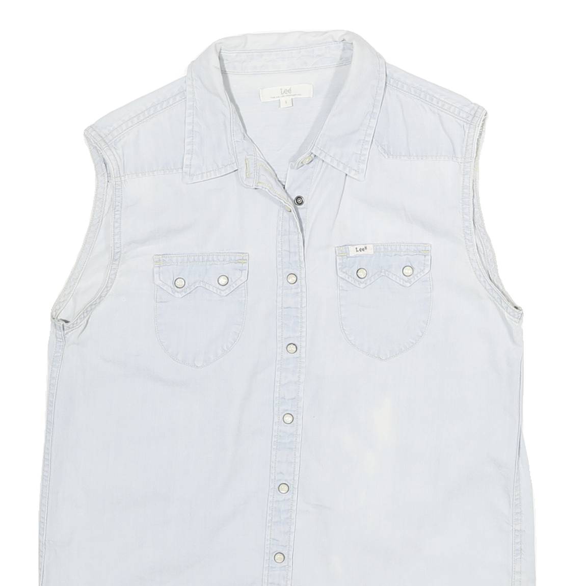 LEE Womens Light Blue Sleeveless Shirt S Cotton Blend Casual Summer Top
