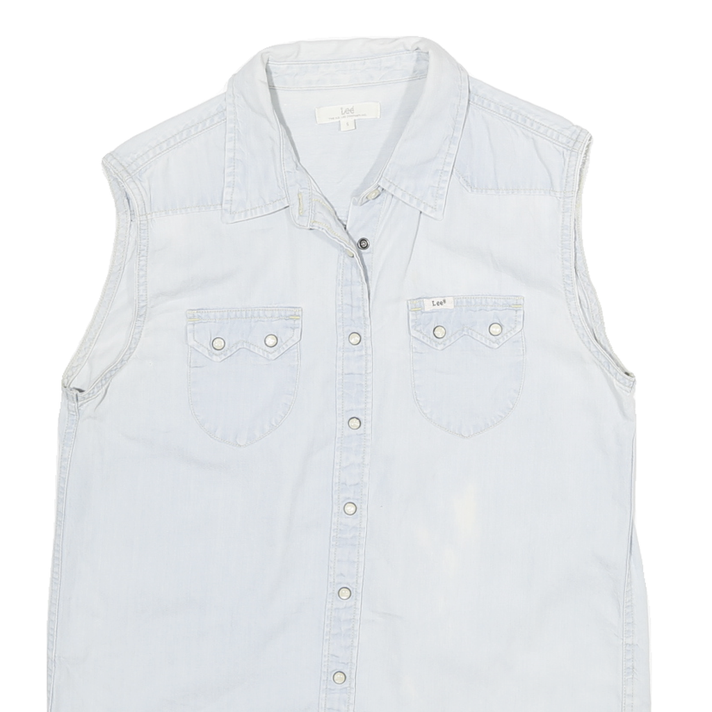 LEE Womens Light Blue Sleeveless Shirt S Cotton Blend Casual Summer Top