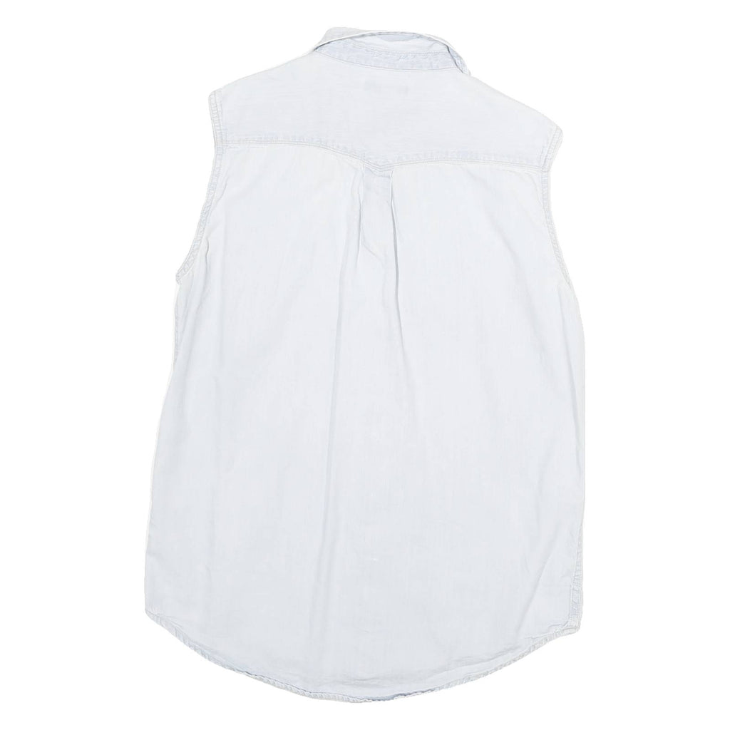 LEE Womens Light Blue Sleeveless Shirt S Cotton Blend Casual Summer Top