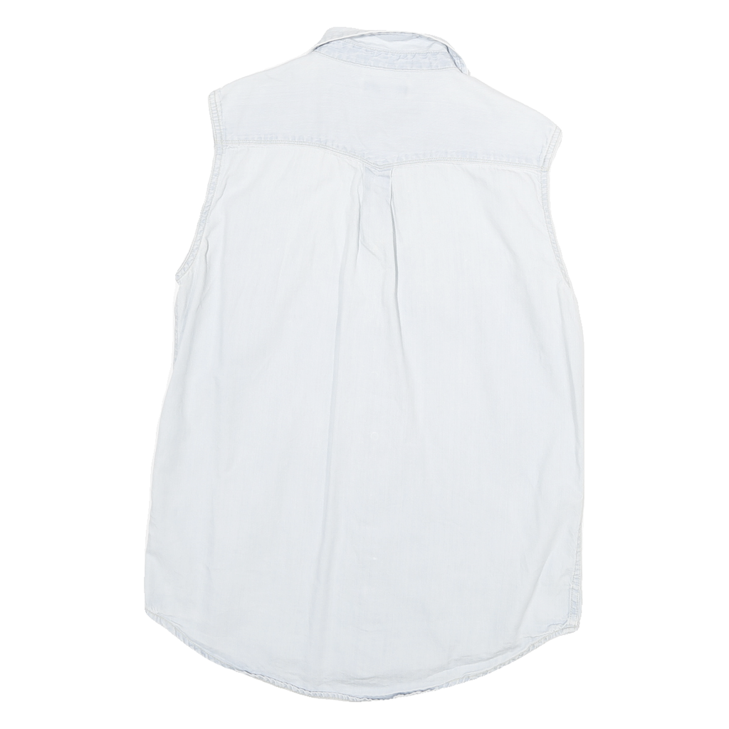 LEE Womens Light Blue Sleeveless Shirt S Cotton Blend Casual Summer Top