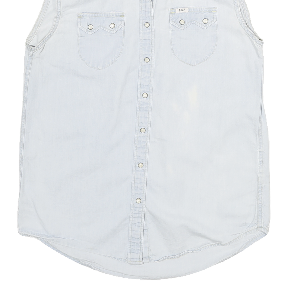 LEE Womens Light Blue Sleeveless Shirt S Cotton Blend Casual Summer Top