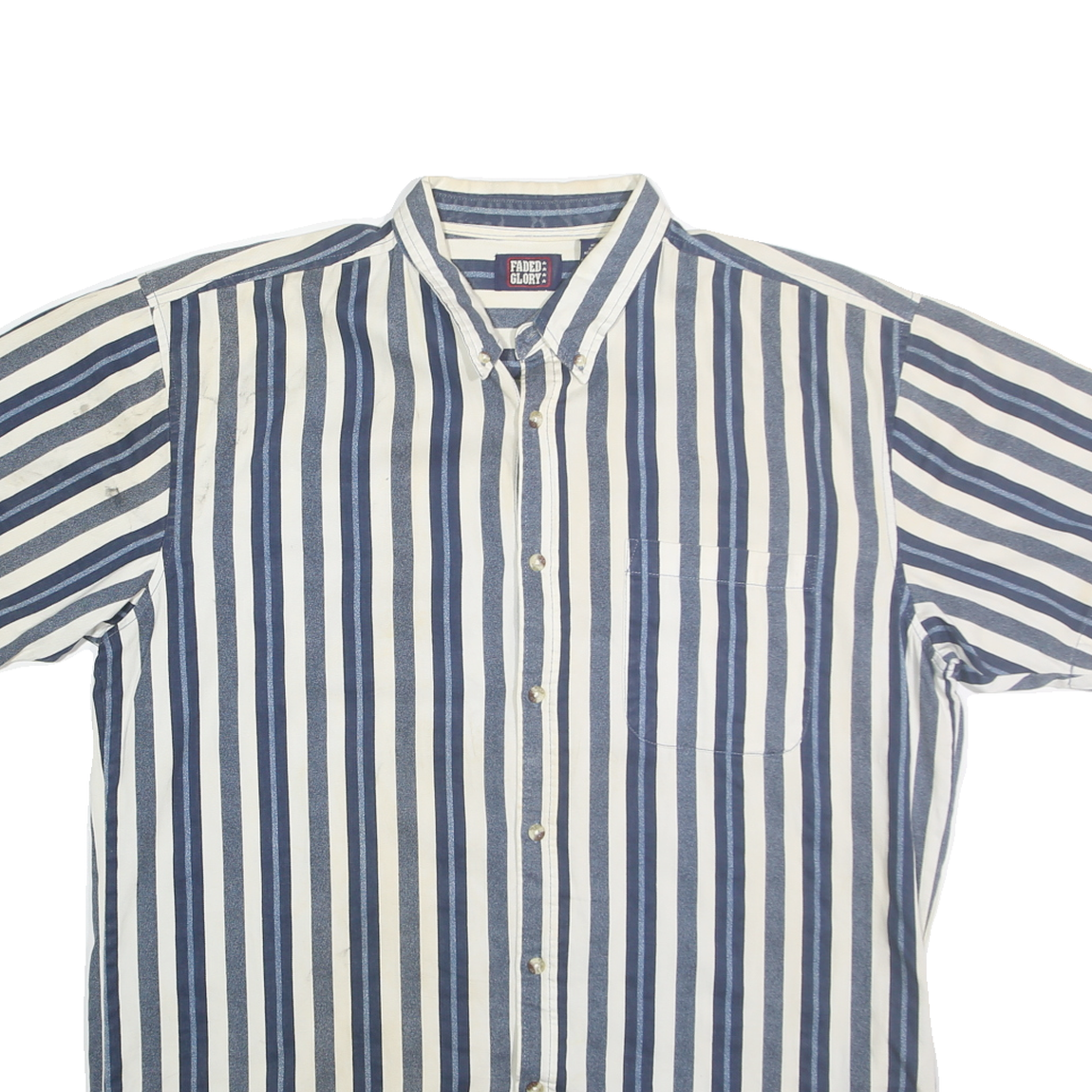 FADED GLORY Mens Blue & White Striped Shirt XL Cotton Casual Summer Button-Down