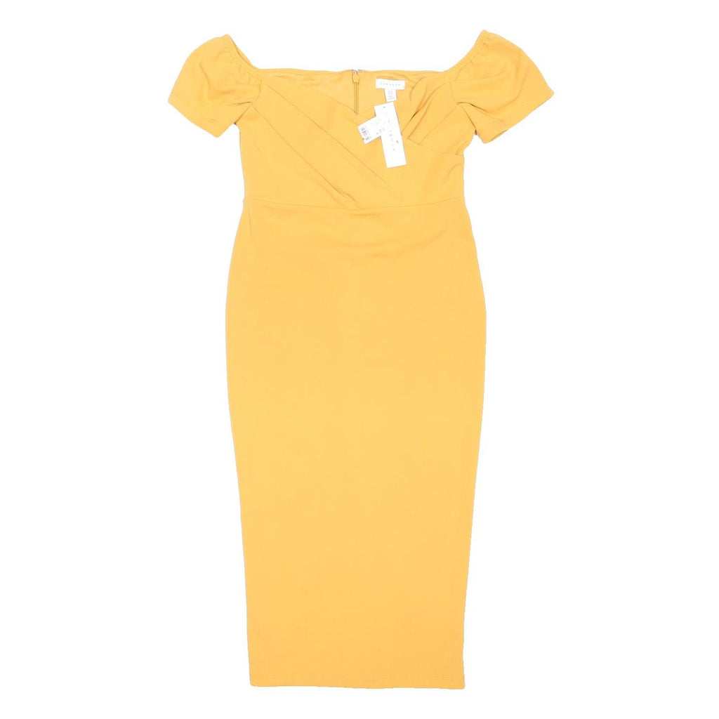 TOPSHOP Womens Yellow Day Dress Polyester Blend Short Sleeve Midi UK 12 Elegant