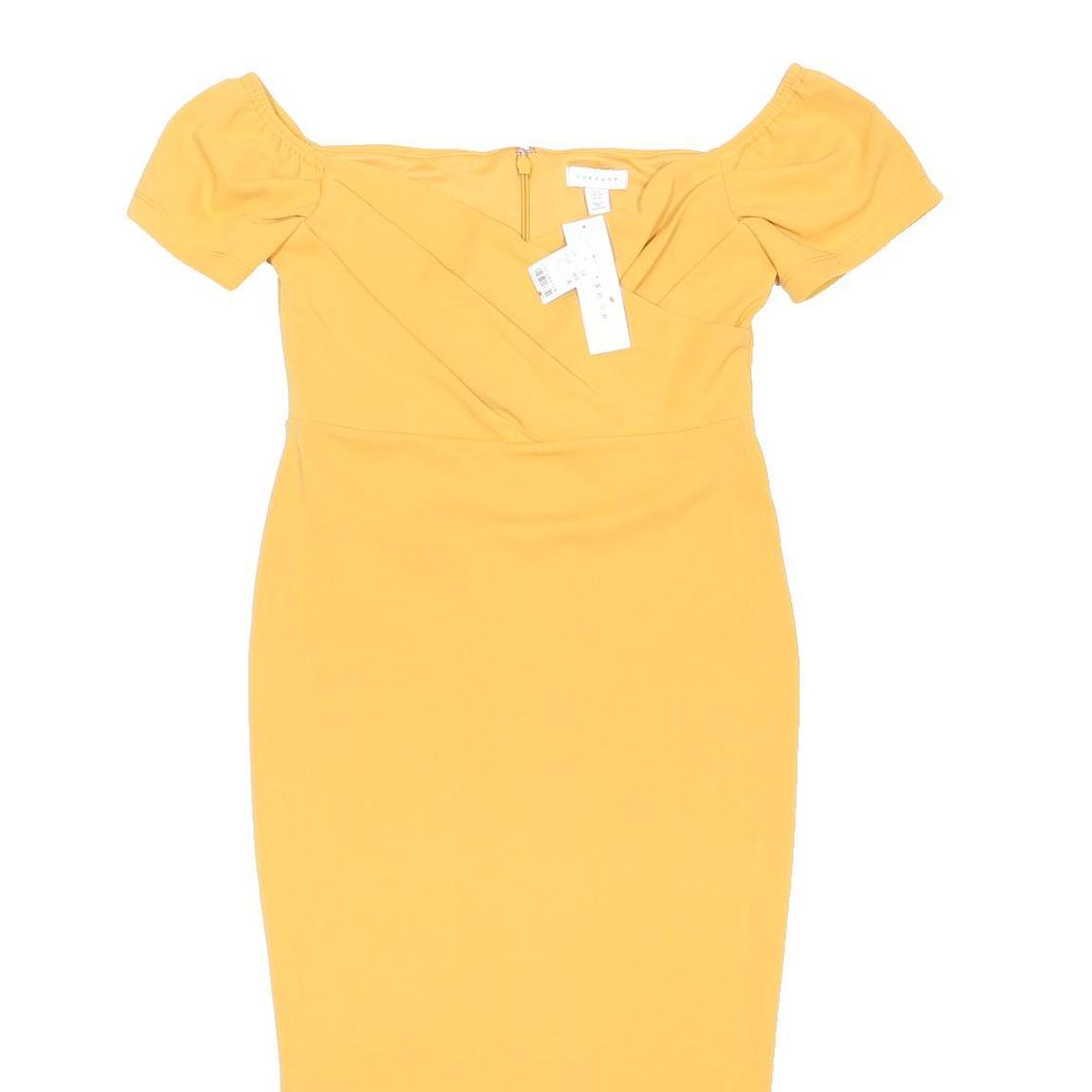 TOPSHOP Womens Yellow Day Dress Polyester Blend Short Sleeve Midi UK 12 Elegant