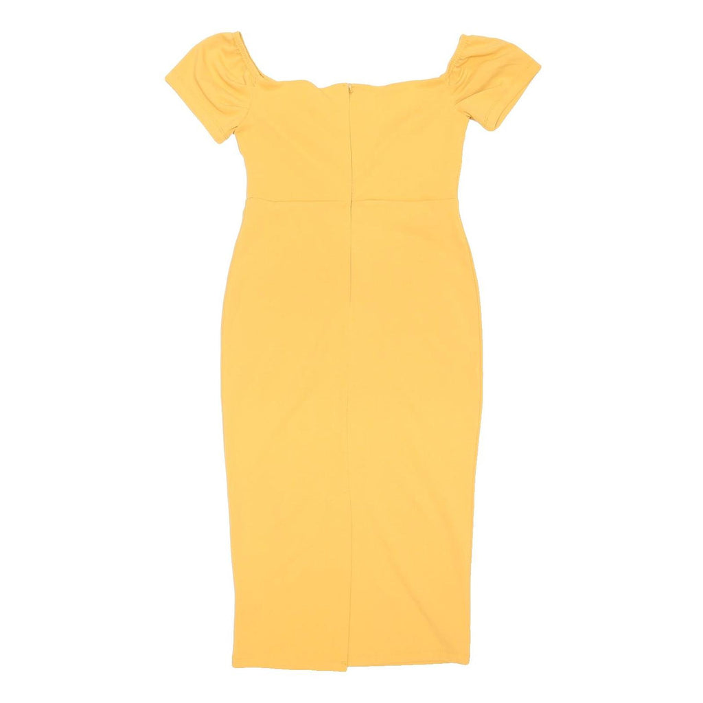 TOPSHOP Womens Yellow Day Dress Polyester Blend Short Sleeve Midi UK 12 Elegant