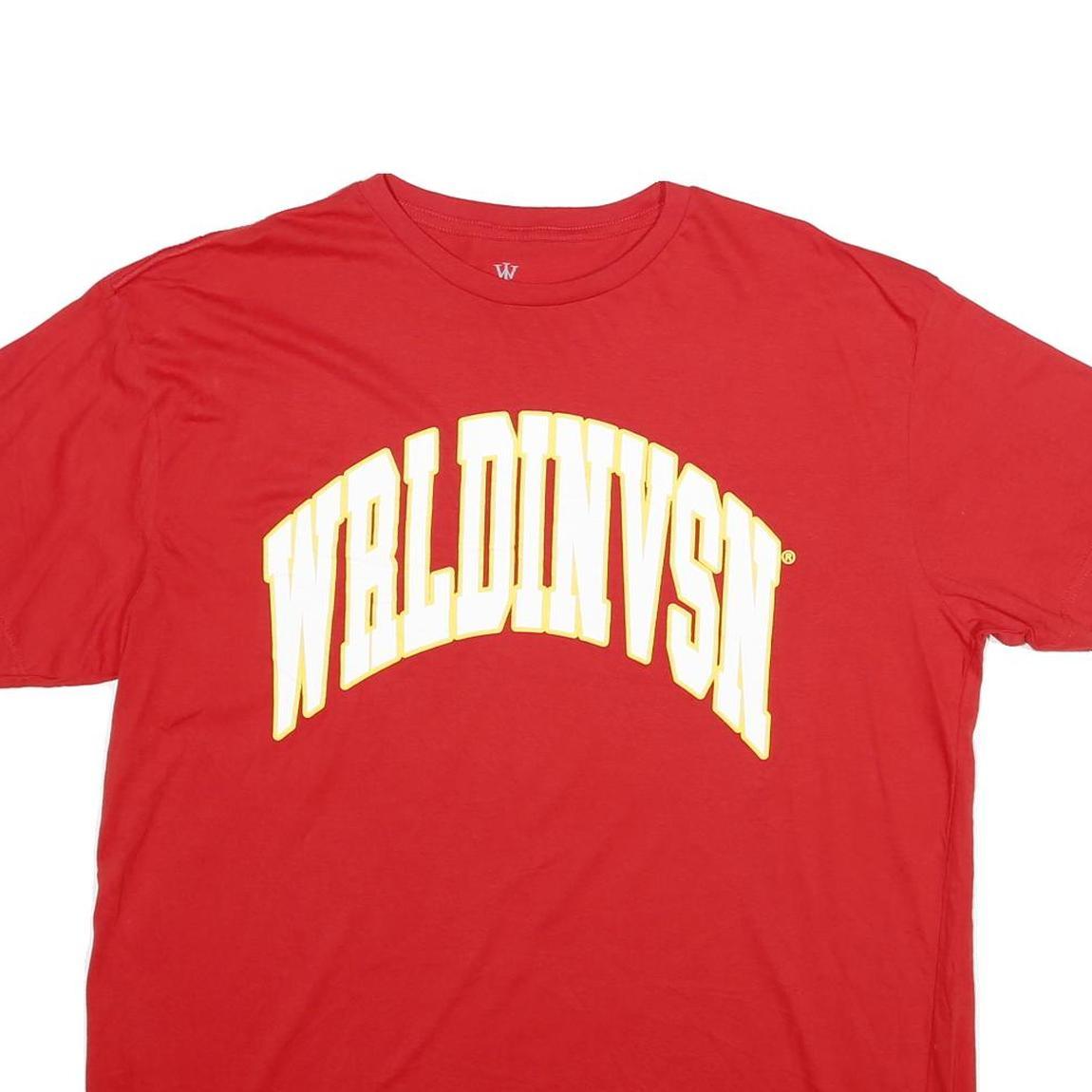 WRLDVSN Mens Red WRLDINVSN Graphic T-Shirt XL Short Sleeve Crew Neck Cotton