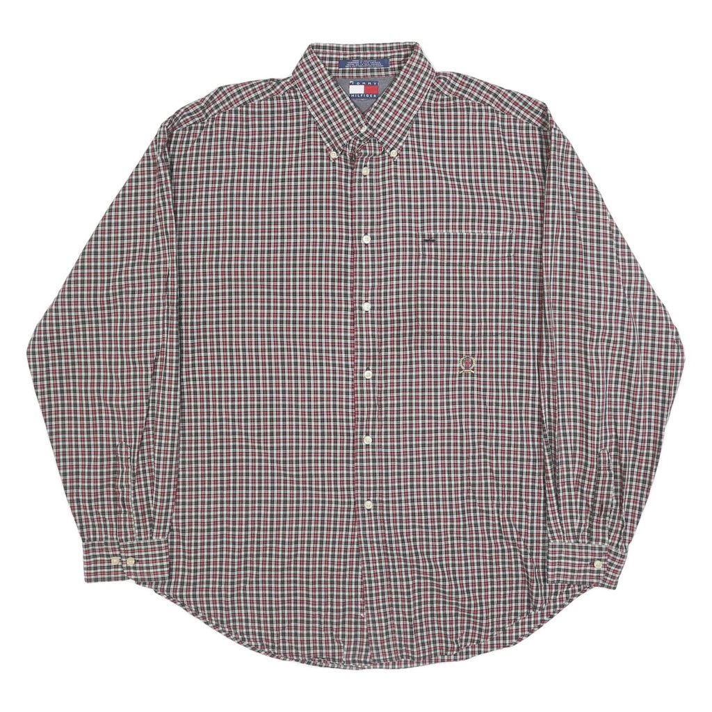 TOMMY HILFIGER Mens Red Black & White Checked Shirt XL Classic Button-Down