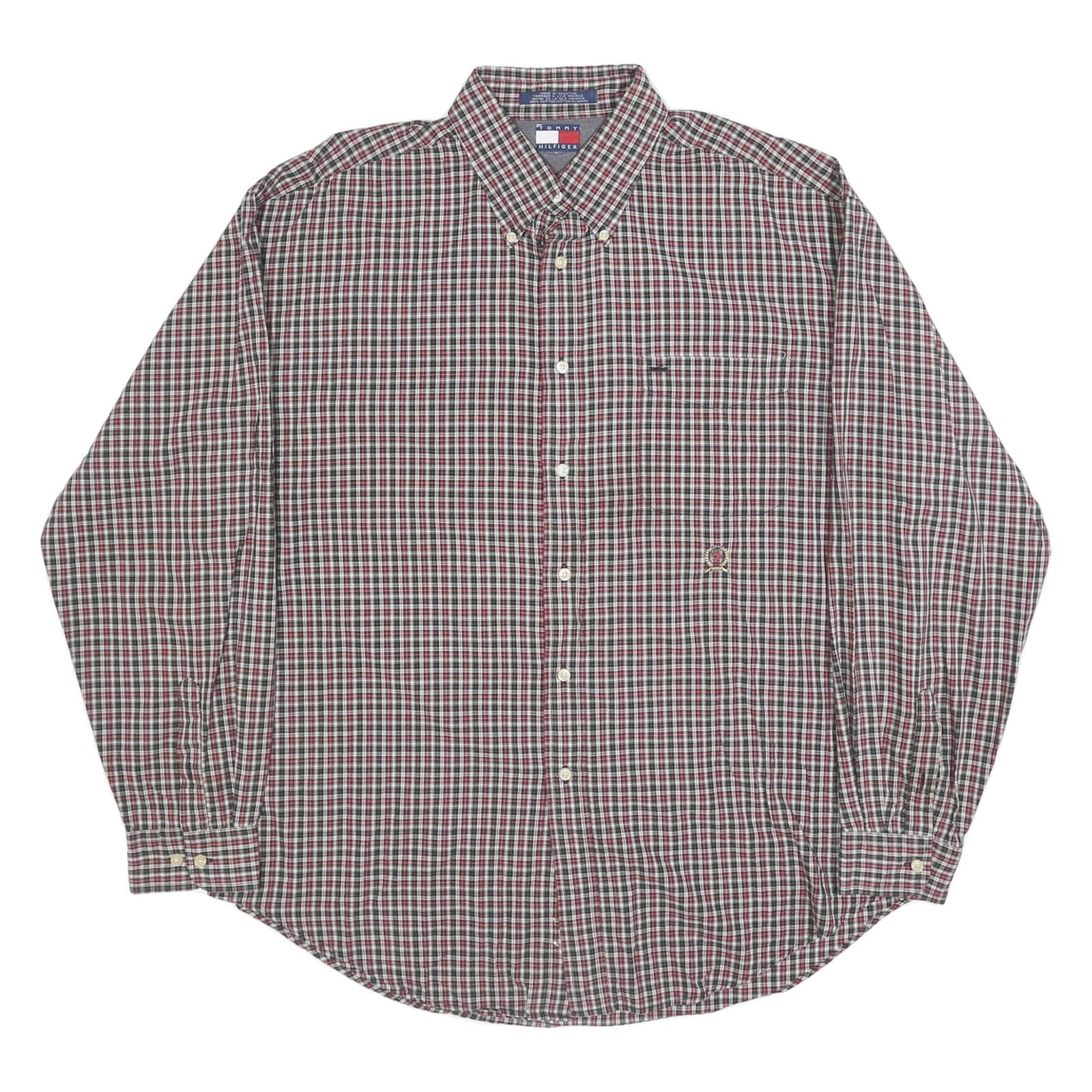 TOMMY HILFIGER Mens Red Black & White Checked Shirt XL Classic Button-Down