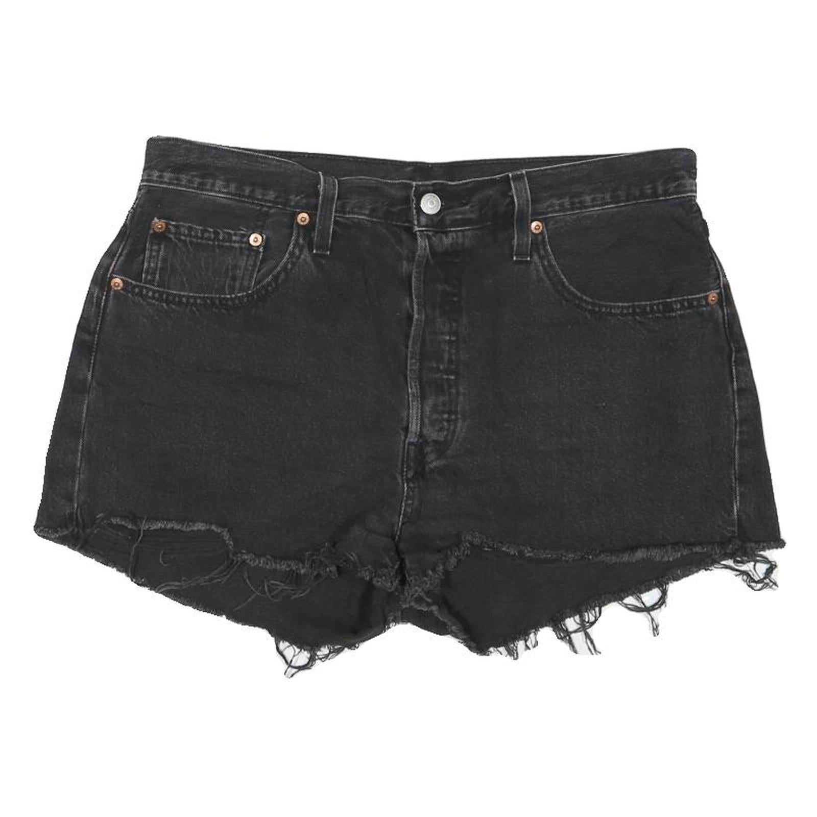 LEVI'S Womens Black Denim Cut-Off Shorts L W34 Frayed Hem Casual