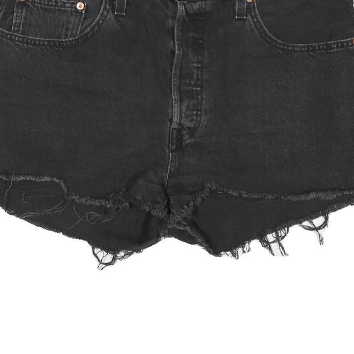 LEVI'S Womens Black Denim Cut-Off Shorts L W34 Frayed Hem Casual
