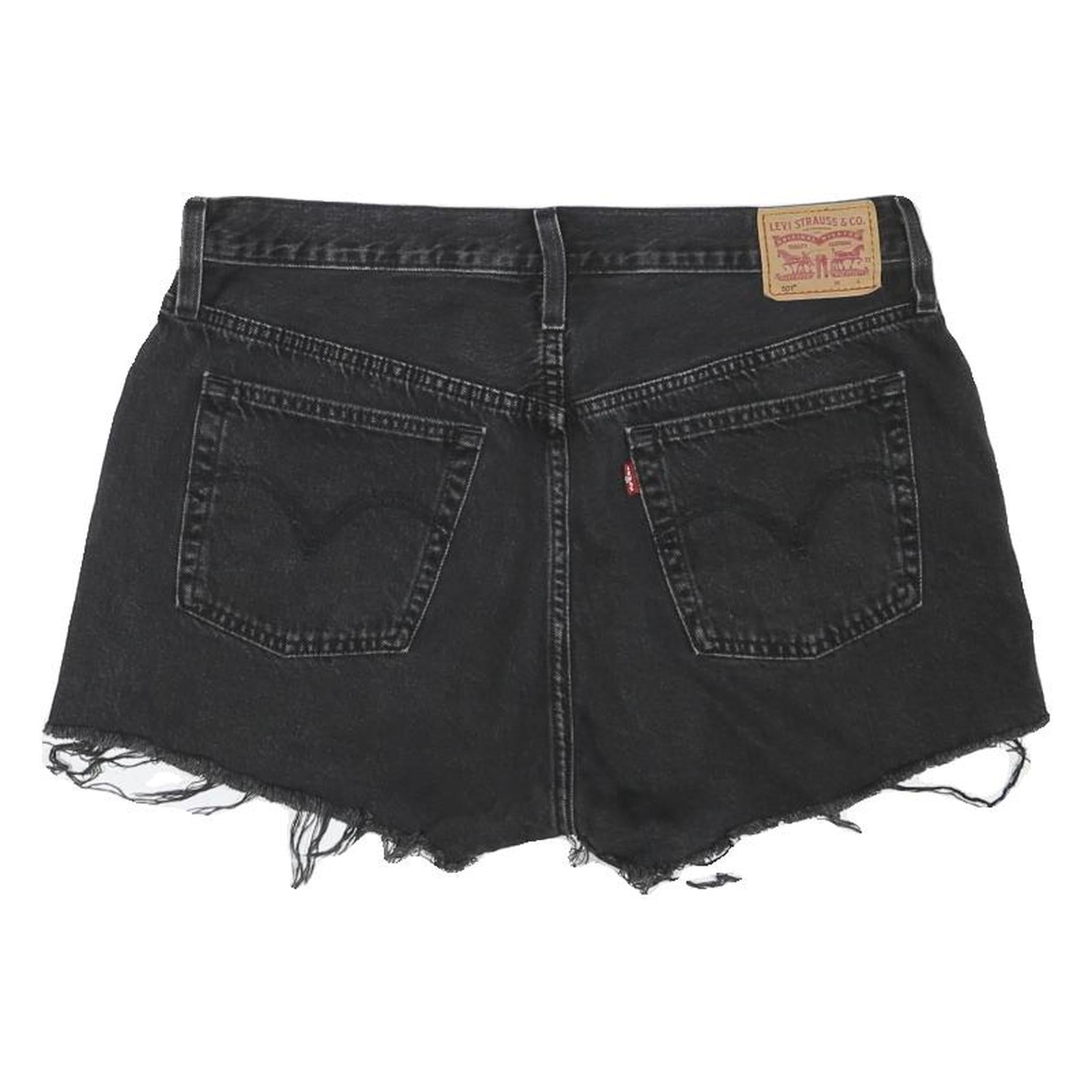 LEVI'S Womens Black Denim Cut-Off Shorts L W34 Frayed Hem Casual