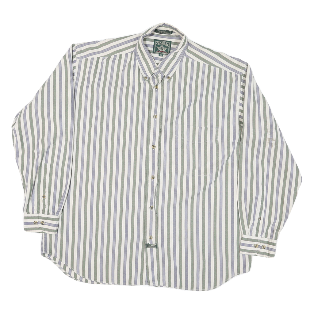 DOCKERS Mens White & Green & Blue Striped Cotton Blend Shirt M Casual Long