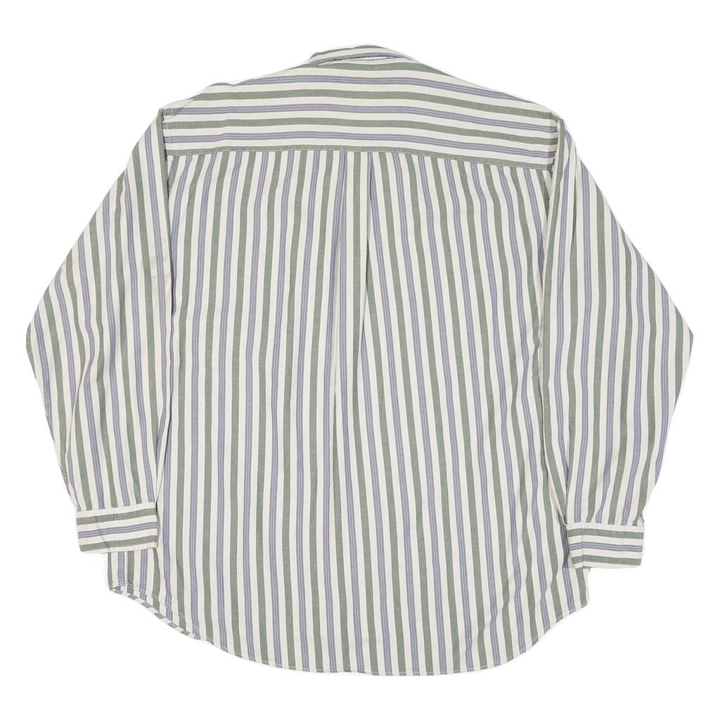 DOCKERS Mens White & Green & Blue Striped Cotton Blend Shirt M Casual Long