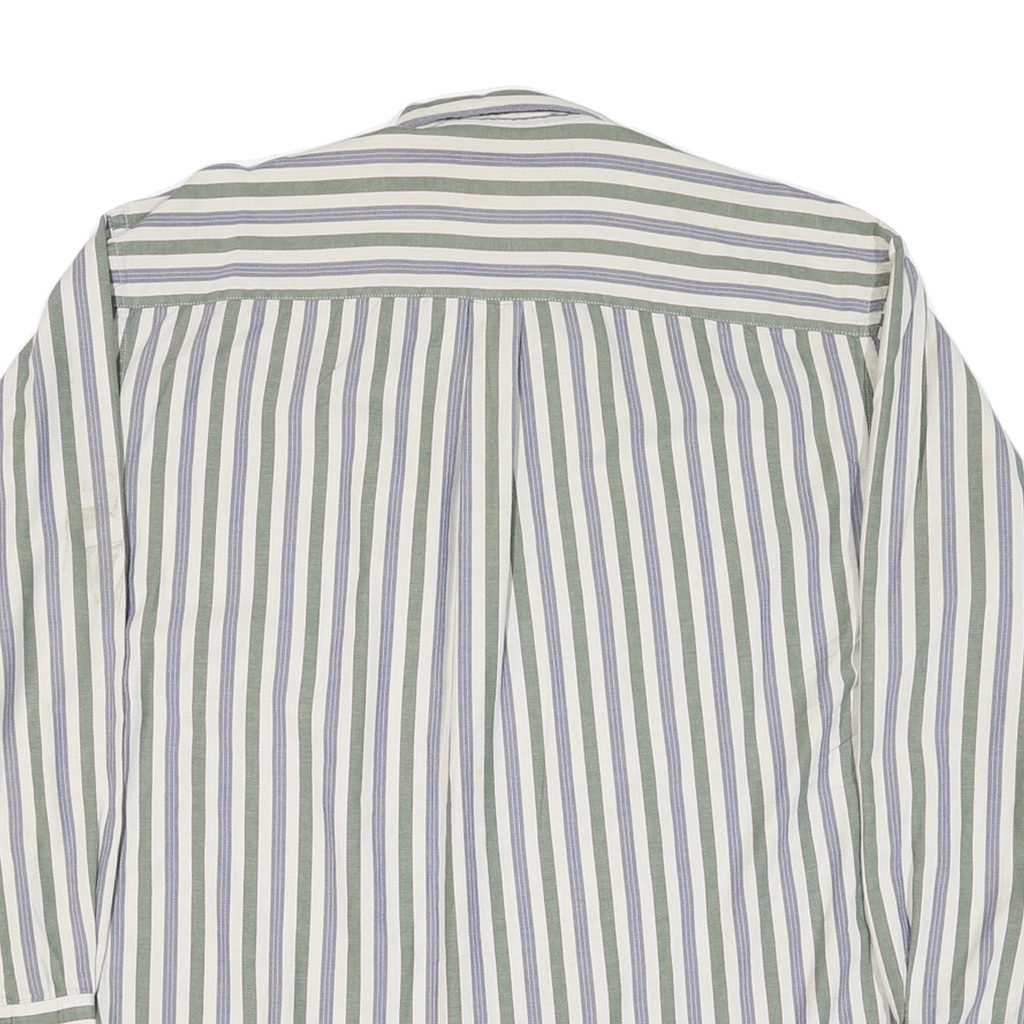DOCKERS Mens White & Green & Blue Striped Cotton Blend Shirt M Casual Long