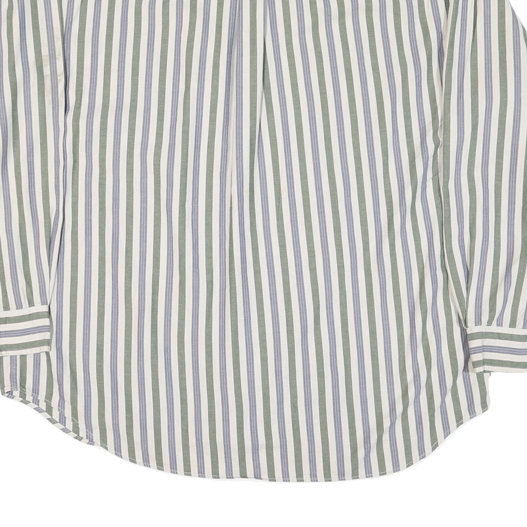 DOCKERS Mens White & Green & Blue Striped Cotton Blend Shirt M Casual Long