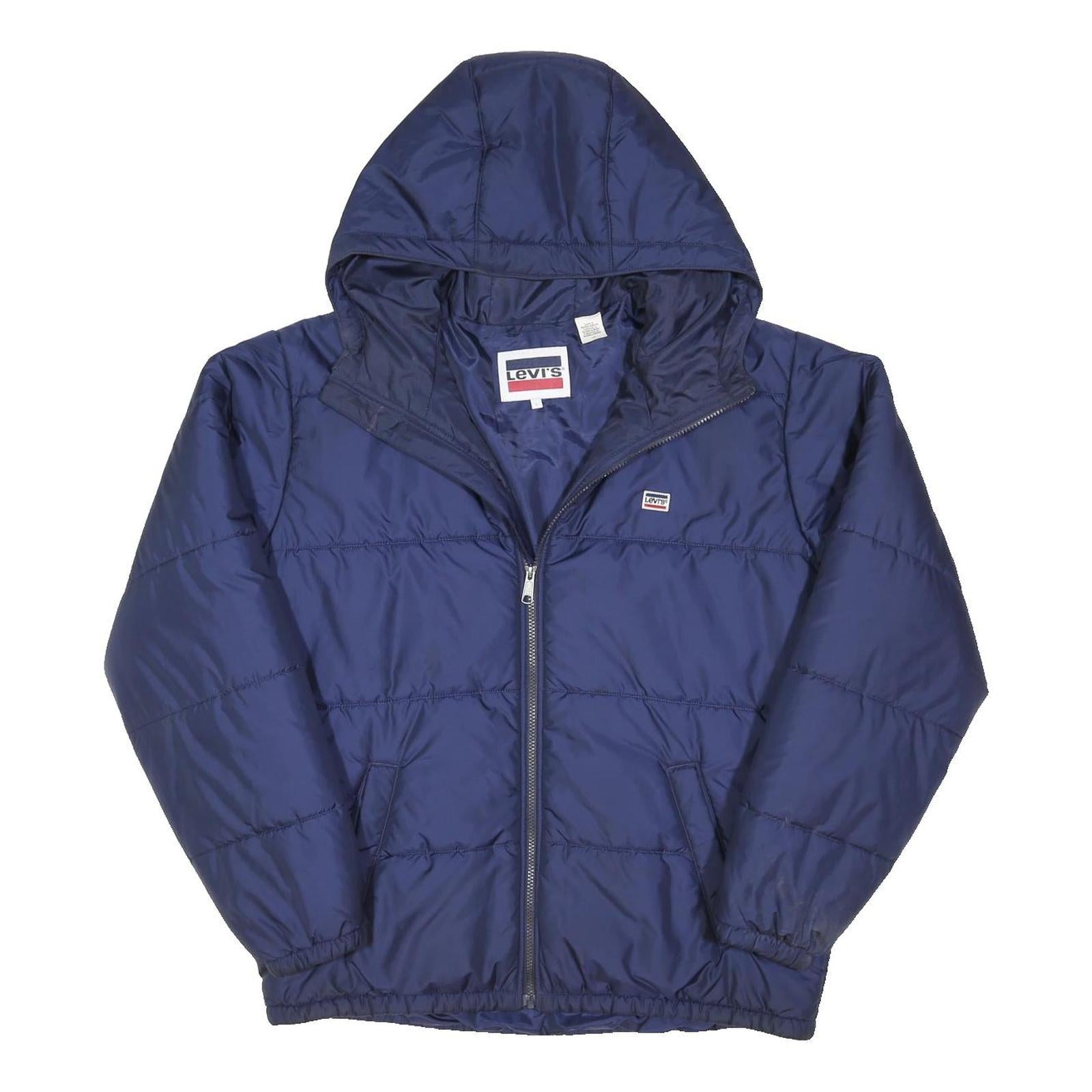 LEVI'S Mens Navy Blue Puffer Jacket L Polyester Blend Hooded Zip Casual