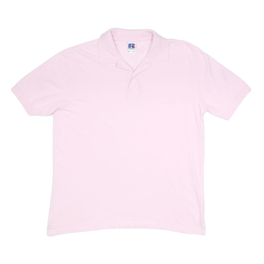 RUSSELL ATHLETIC Mens Pink Short Sleeve Plain Polo Shirt M Cotton Basic