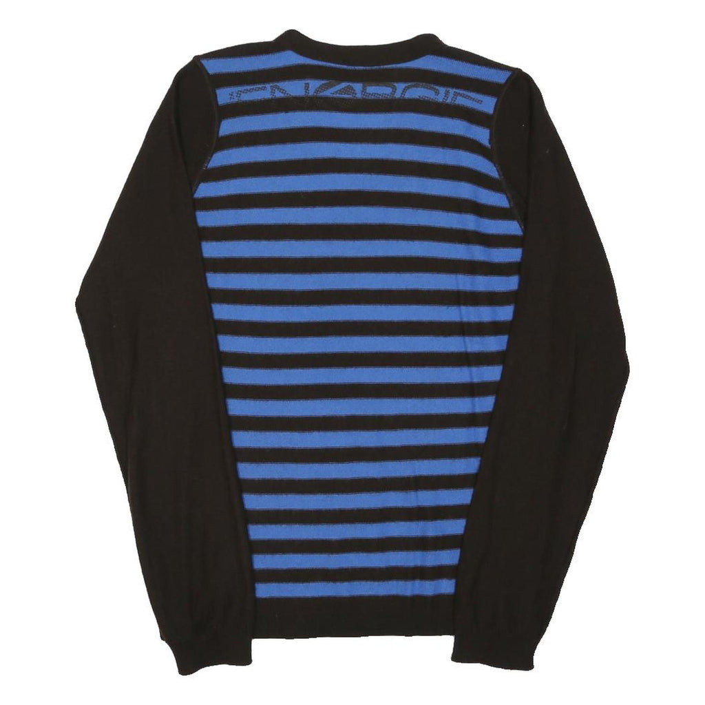 ENERGIE Mens Blue & Black Patterned Cotton Blend V-Neck Jumper M Classic Style