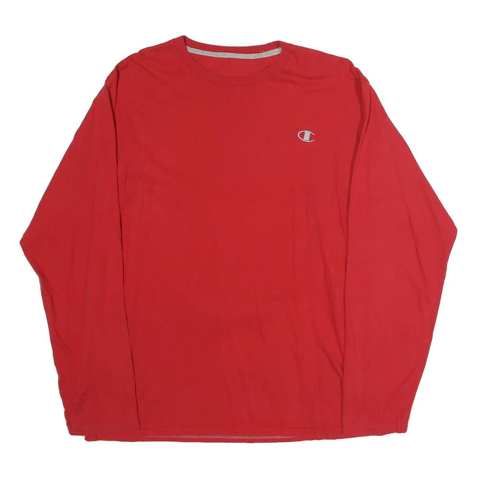 CHAMPION Mens Red Long Sleeve Crew Neck T-Shirt L Cotton Casual Sports