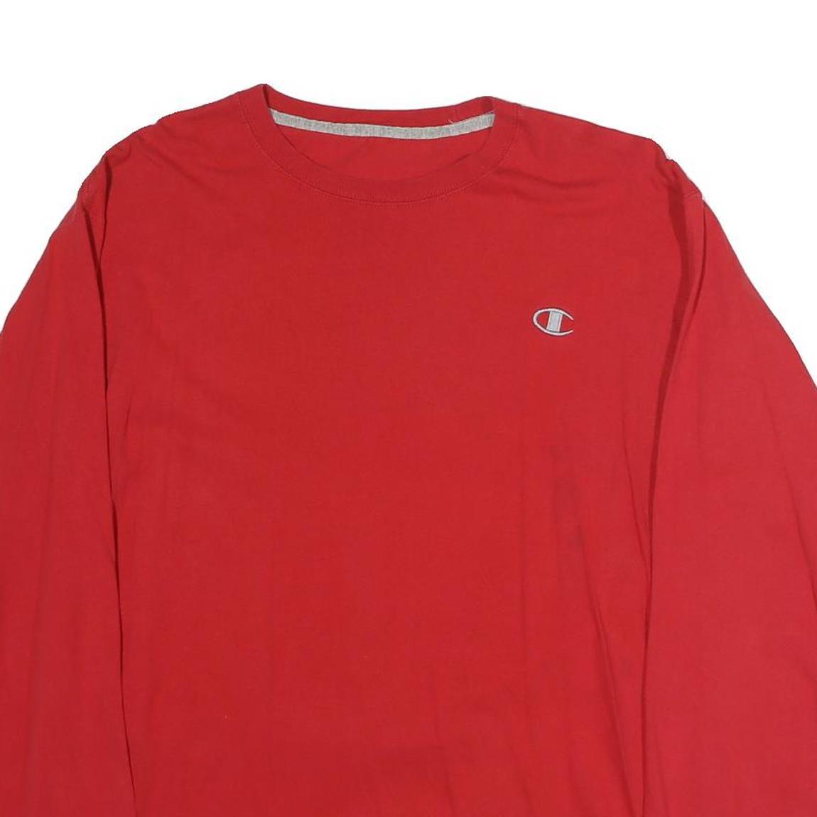 CHAMPION Mens Red Long Sleeve Crew Neck T-Shirt L Cotton Casual Sports
