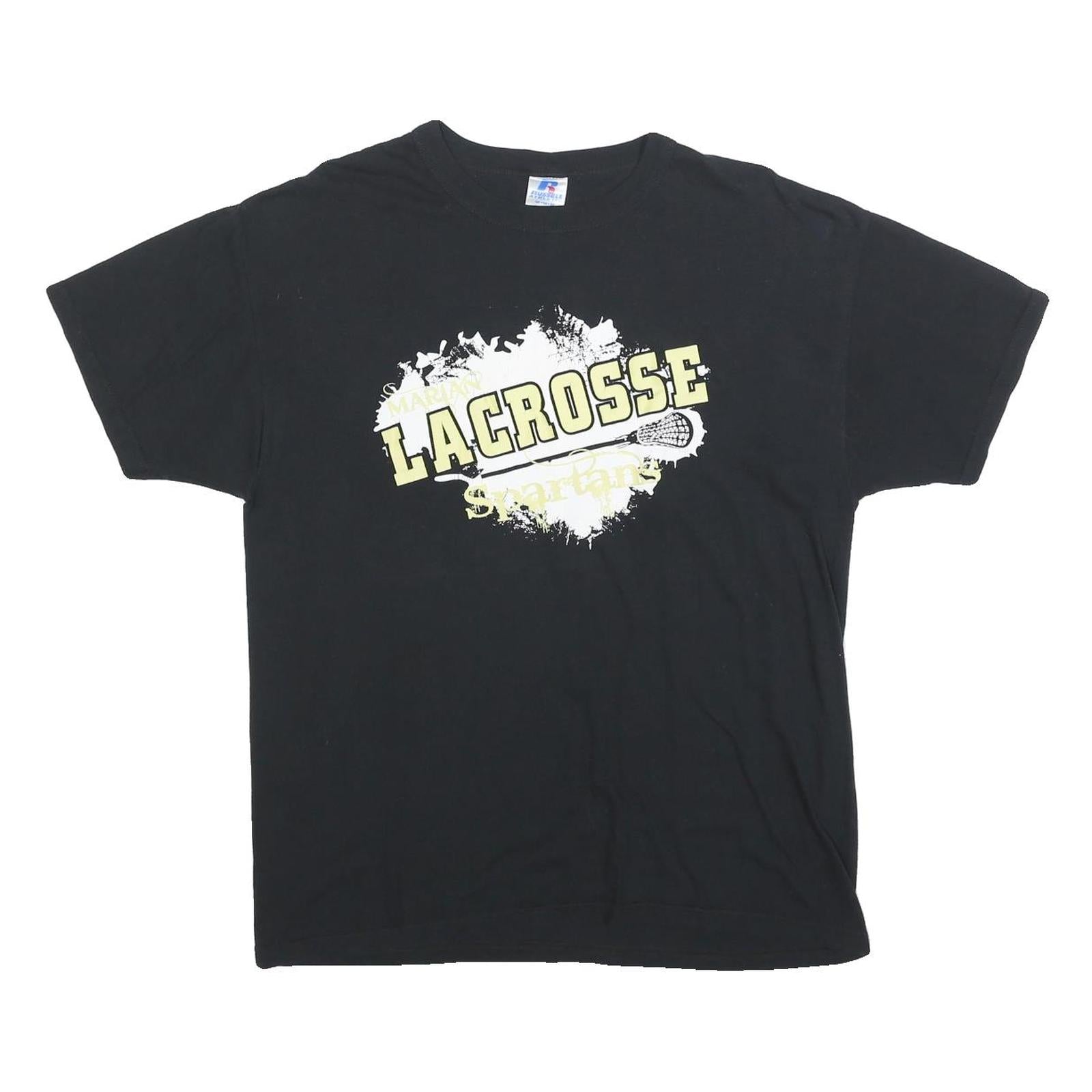 RUSSELL ATHLETIC Mens Black Lacrosse Graphic T-Shirt M Short Sleeve Crew Neck