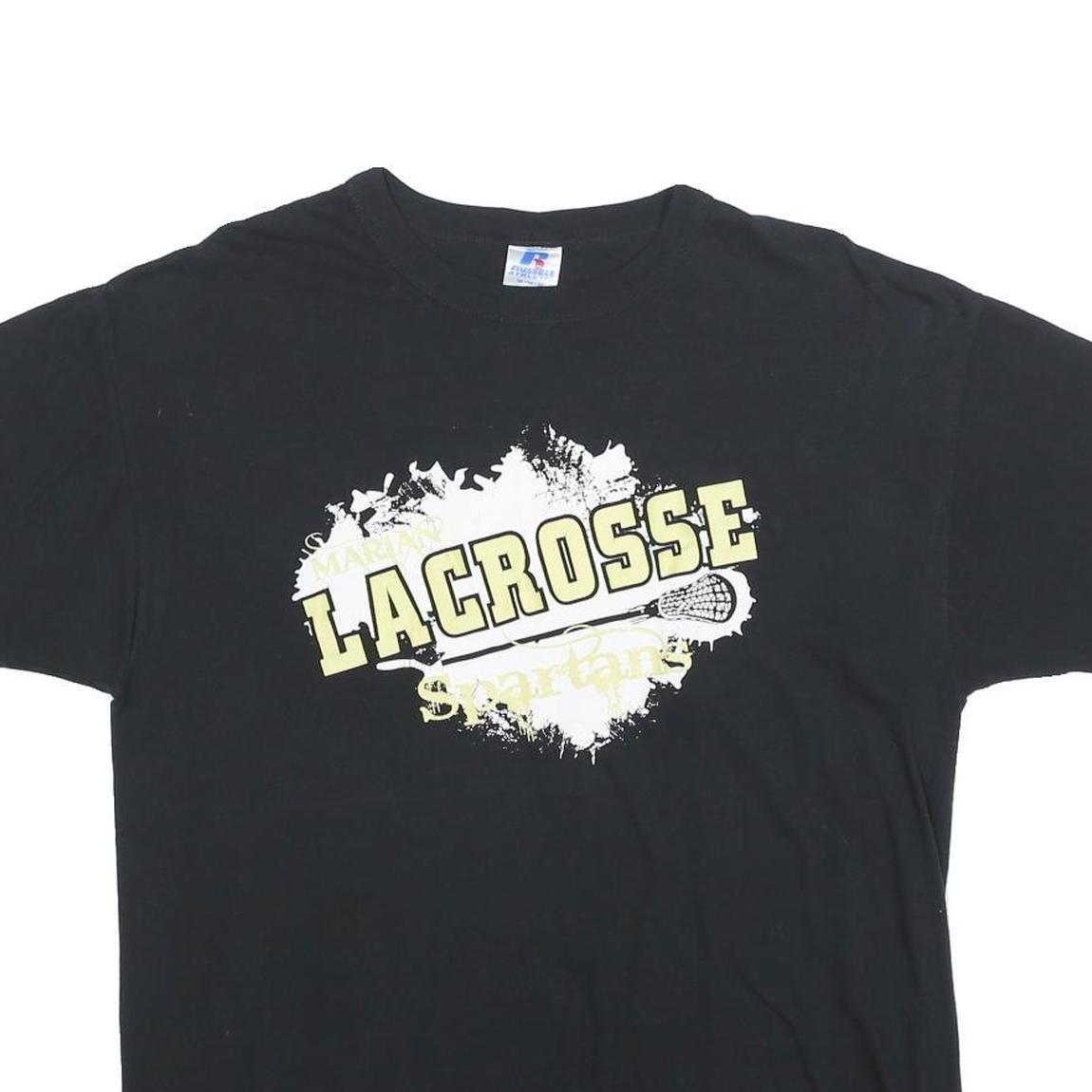 RUSSELL ATHLETIC Mens Black Lacrosse Graphic T-Shirt M Short Sleeve Crew Neck