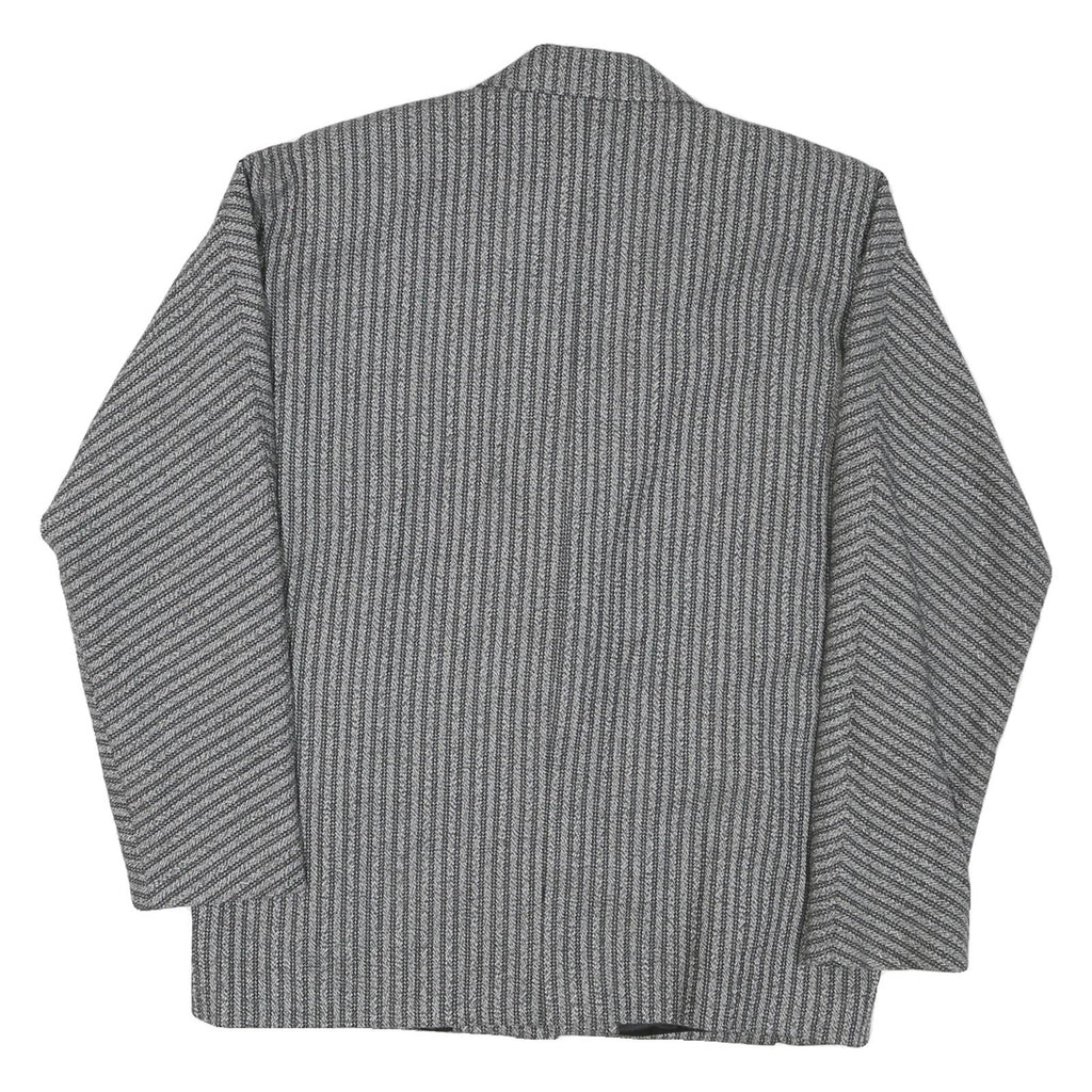 Womens Grey Synthetic Button Jacket L Woven Stripe Classic Tailored