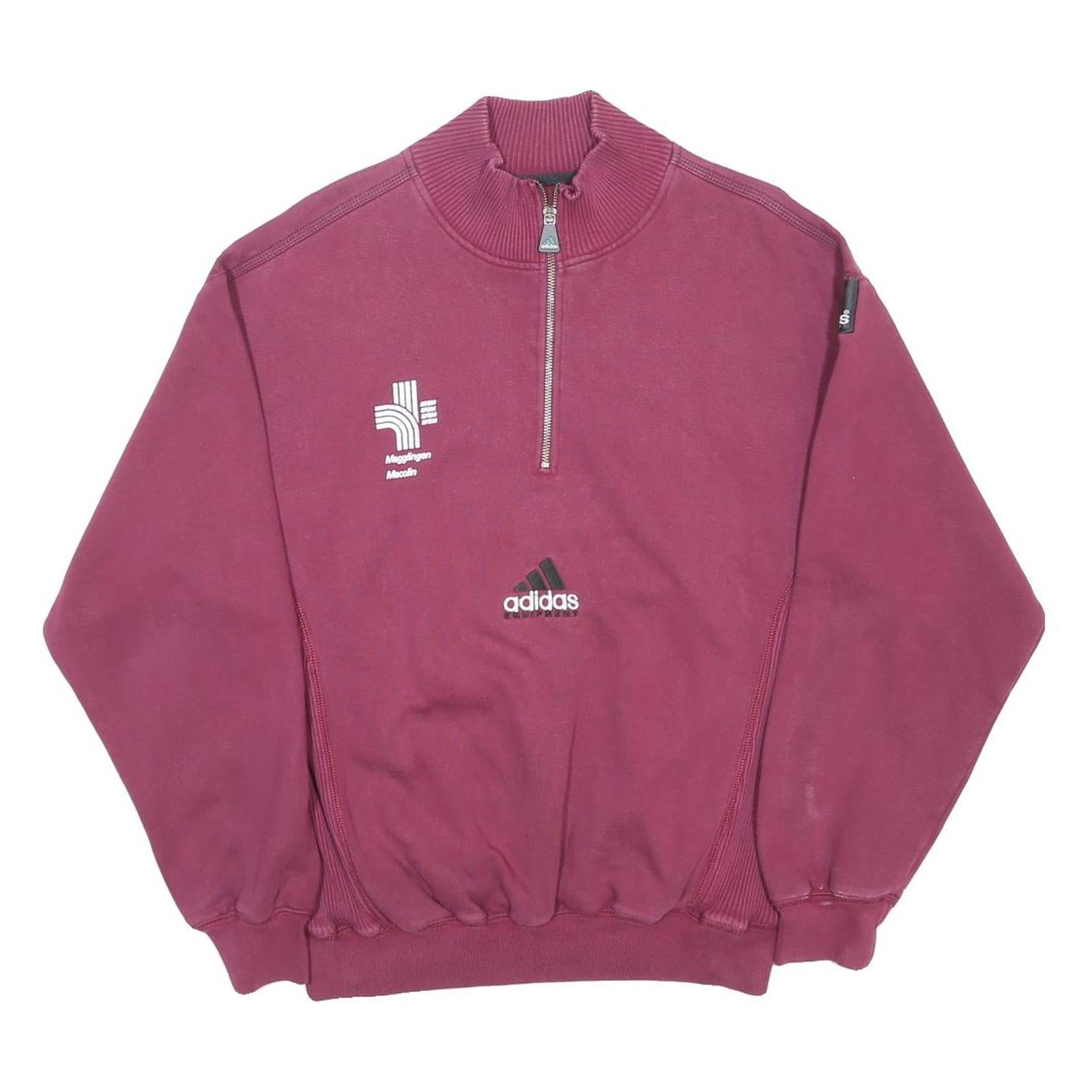 ADIDAS Mens Maroon 1/4 Zip Sweatshirt M Cotton Blend Athletic Pullover