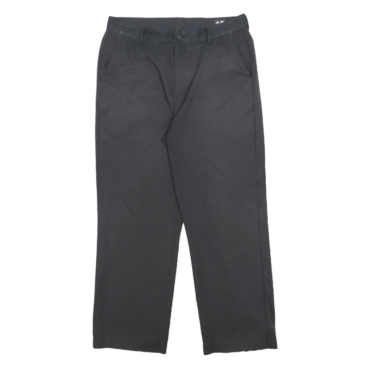 ADIDAS Mens Black Polyester Relaxed Straight Trousers W36 L30 Casual Zip Closure