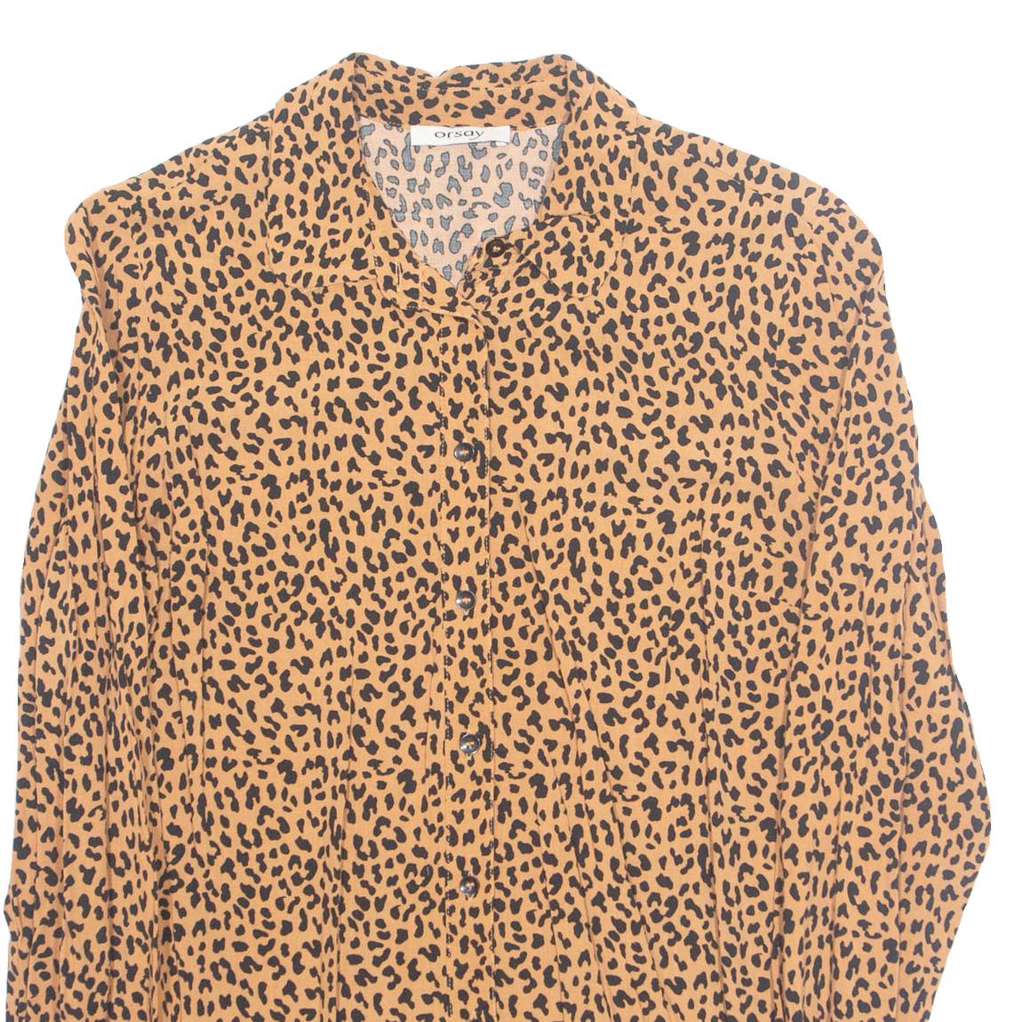 ORSAY Womens Printed Shirt Orange Collared Long Sleeve Animal Print S