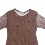 Rhinestone Glitter Butterfly Womens Blouse Brown M