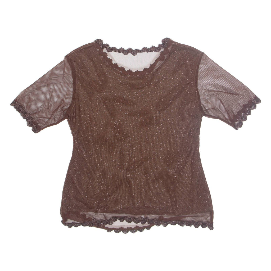 Rhinestone Glitter Butterfly Womens Blouse Brown M