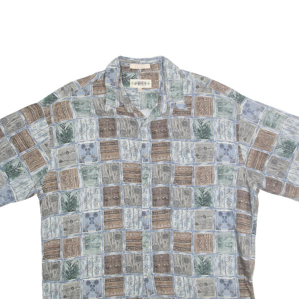 CAMPIA MODA Mens Blue Green & Brown Patterned Cotton Shirt XL Casual Holiday