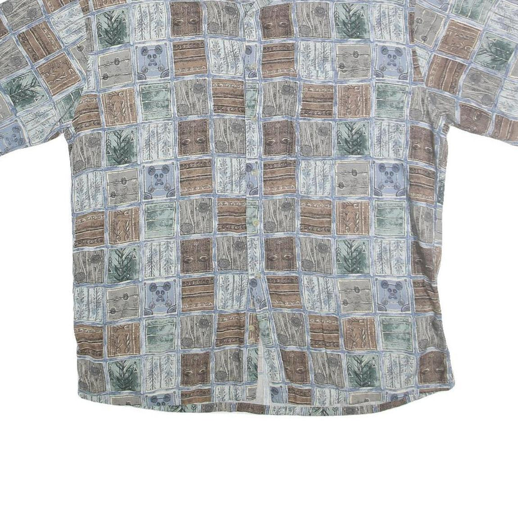 CAMPIA MODA Mens Blue Green & Brown Patterned Cotton Shirt XL Casual Holiday