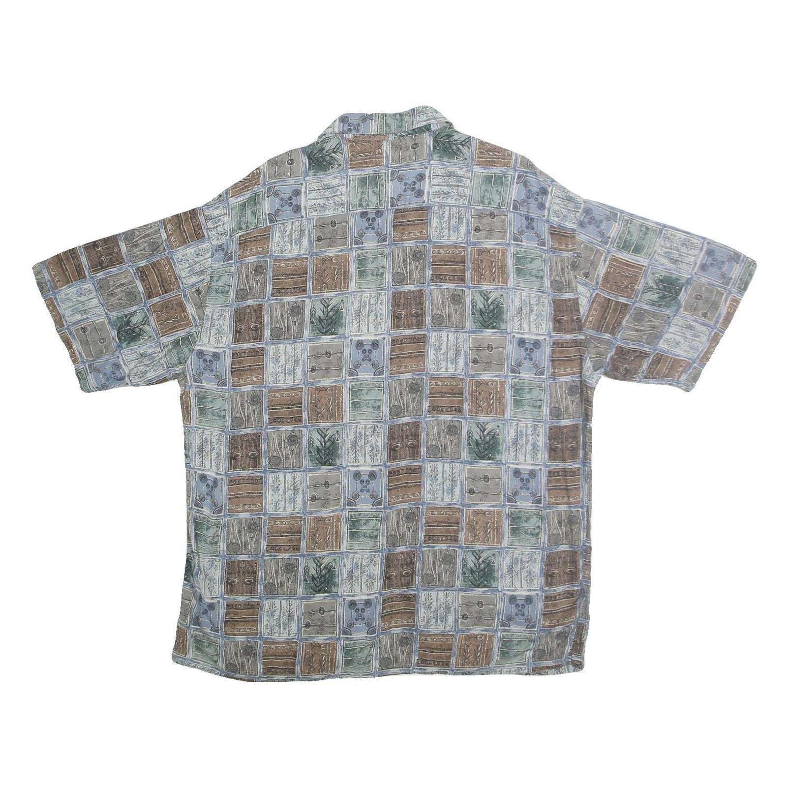 CAMPIA MODA Mens Blue Green & Brown Patterned Cotton Shirt XL Casual Holiday