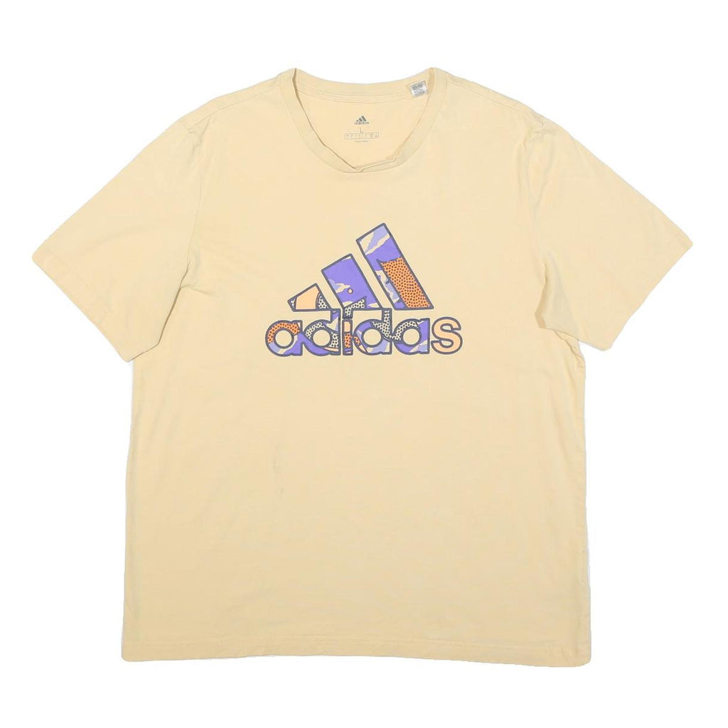 ADIDAS Mens Cream Graphic T-Shirt L Short Sleeve Crew Neck Cotton Blend