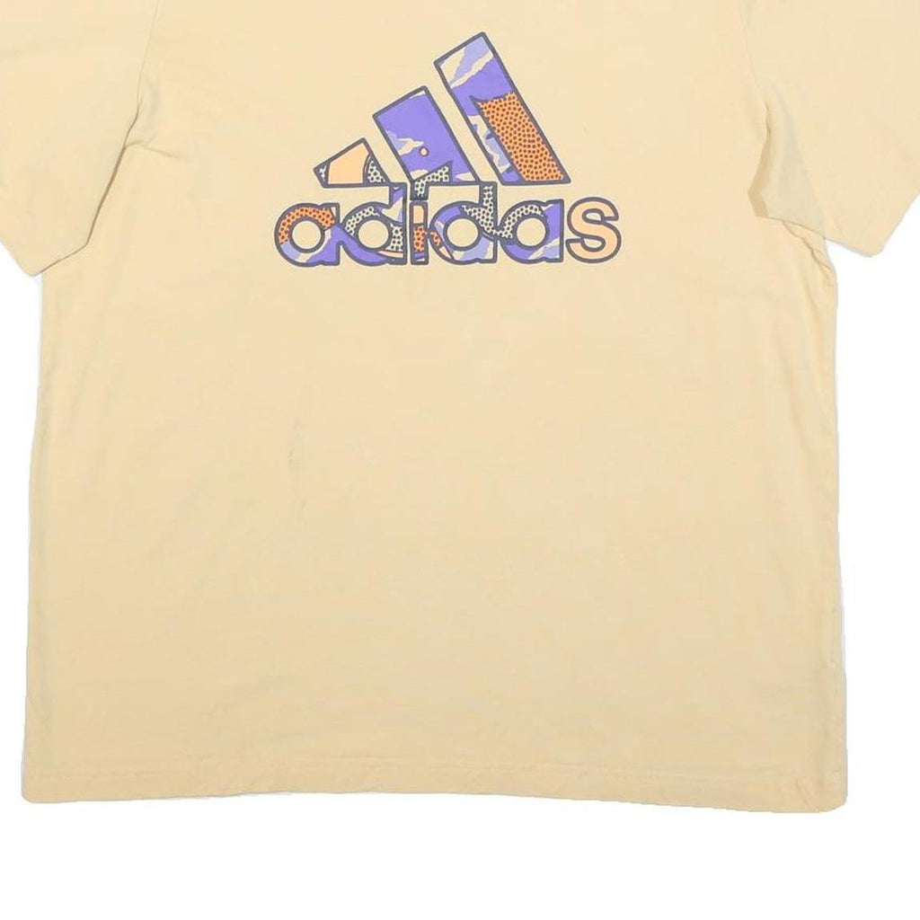 ADIDAS Mens Cream Graphic T-Shirt L Short Sleeve Crew Neck Cotton Blend
