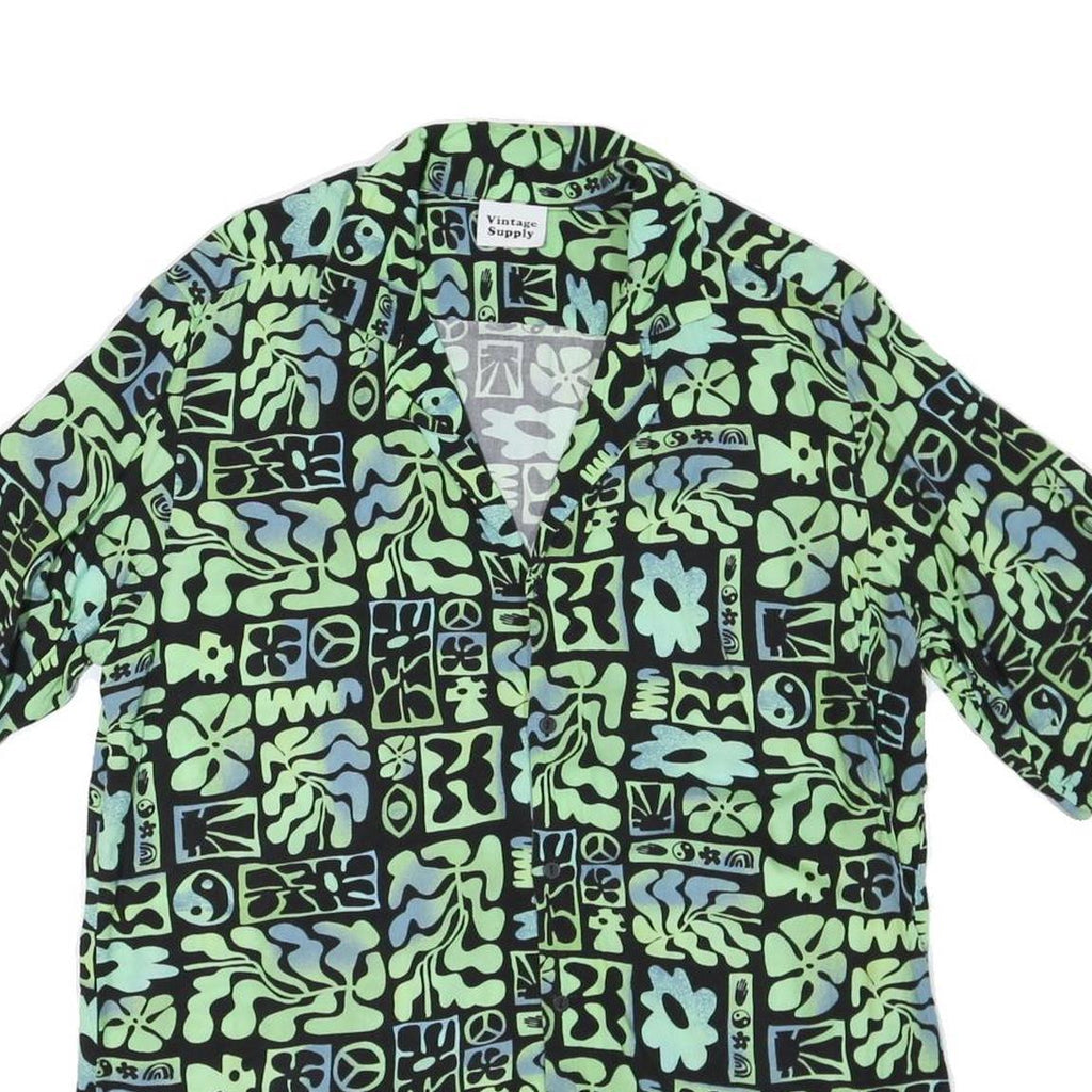 VINTAGE SUPPLY Mens Black Green Abstract Print Shirt L Relaxed Cotton Blend