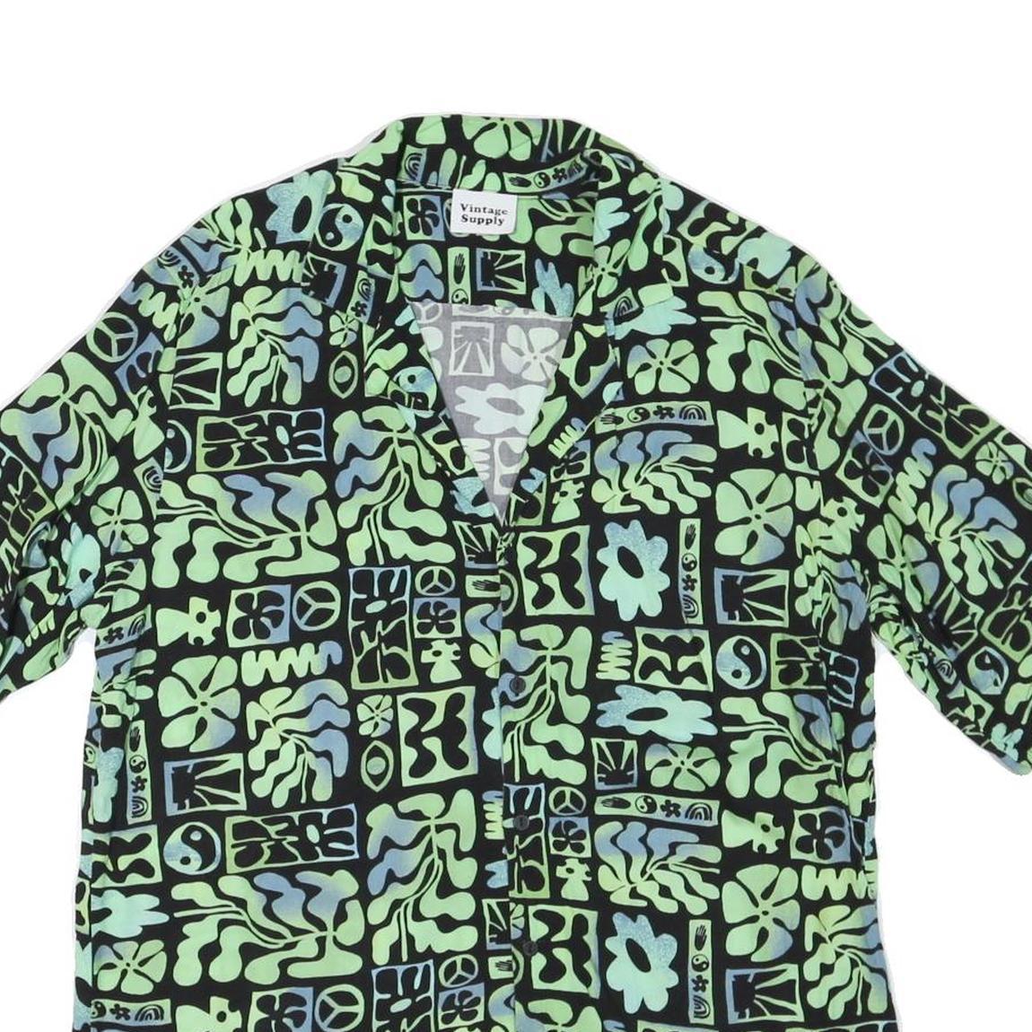VINTAGE SUPPLY Mens Black Green Abstract Print Shirt L Relaxed Cotton Blend
