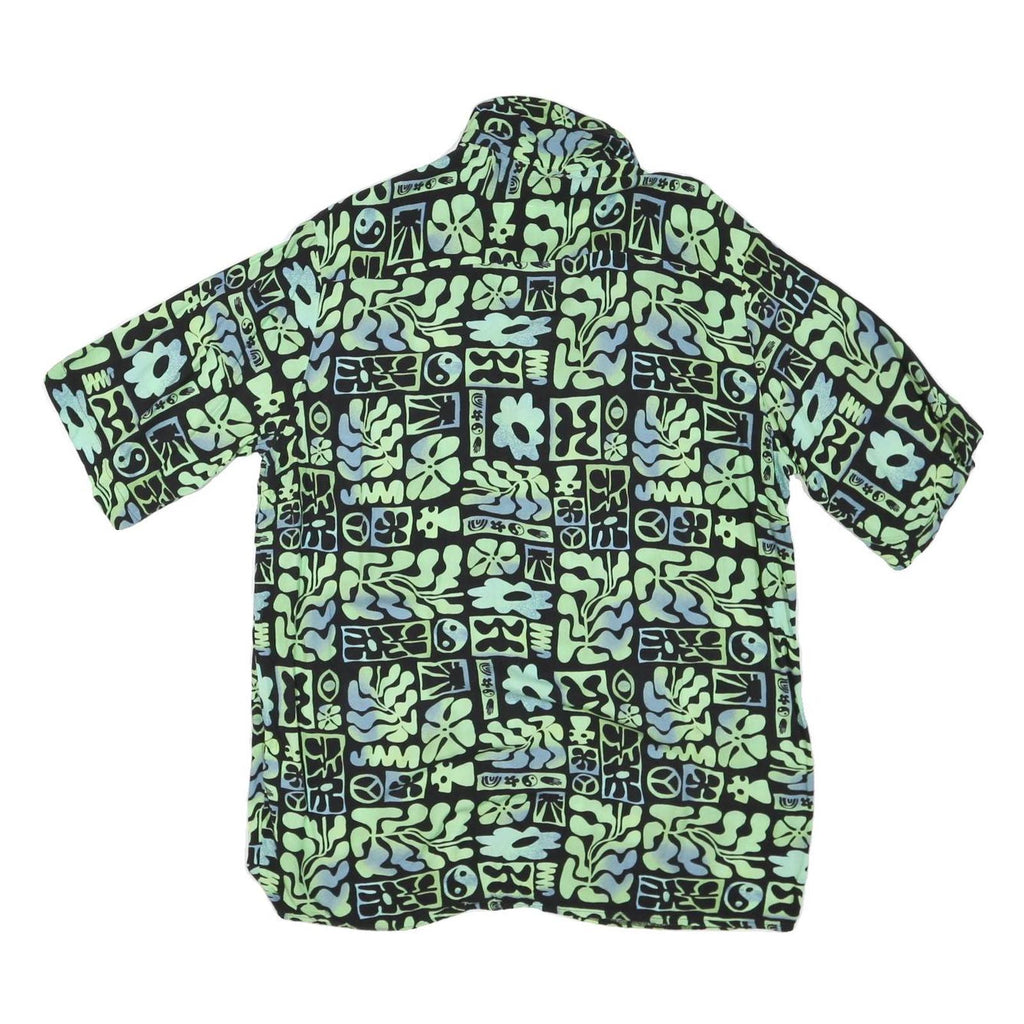 VINTAGE SUPPLY Mens Black Green Abstract Print Shirt L Relaxed Cotton Blend