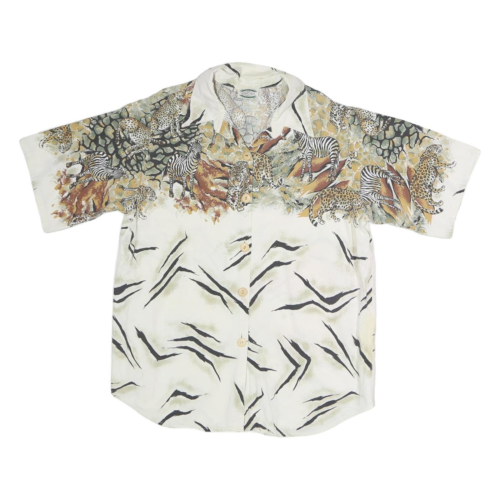 SEPERATE ISSUE Womens Cream Animal Print Shirt Short Sleeve Button Collar XL