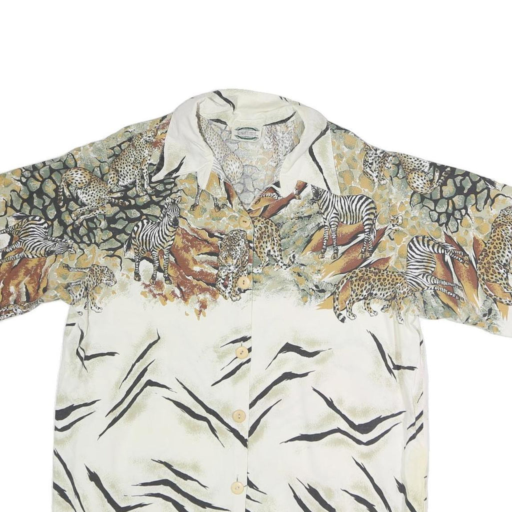 SEPERATE ISSUE Womens Cream Animal Print Shirt Short Sleeve Button Collar XL