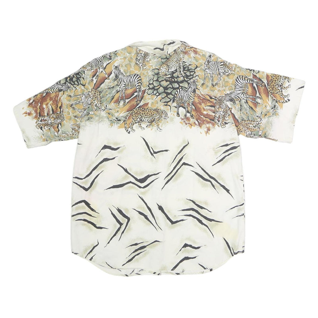 SEPERATE ISSUE Womens Cream Animal Print Shirt Short Sleeve Button Collar XL