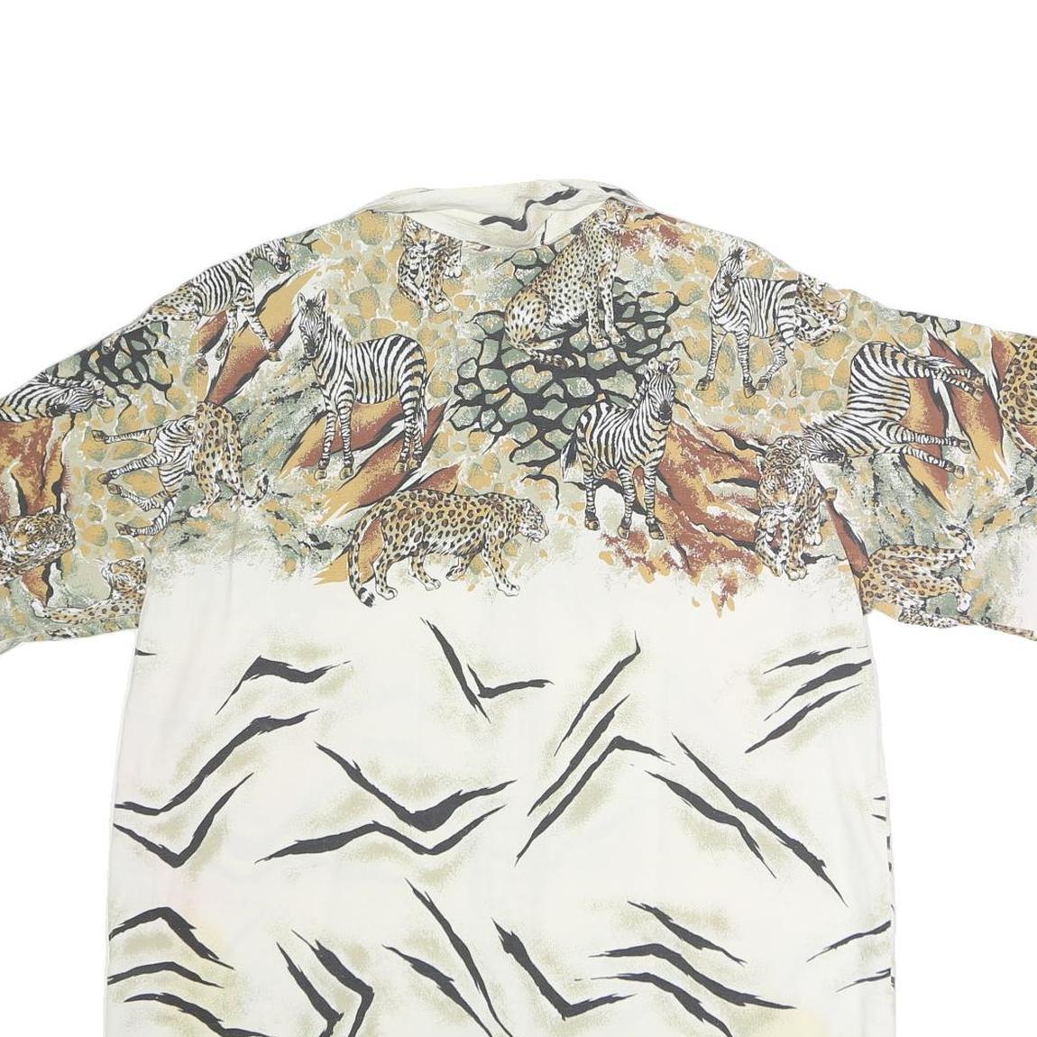 SEPERATE ISSUE Womens Cream Animal Print Shirt Short Sleeve Button Collar XL