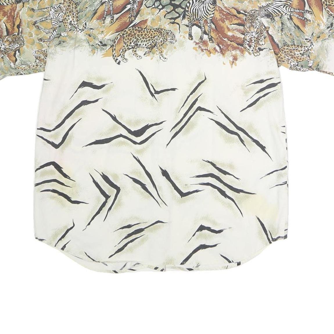SEPERATE ISSUE Womens Cream Animal Print Shirt Short Sleeve Button Collar XL