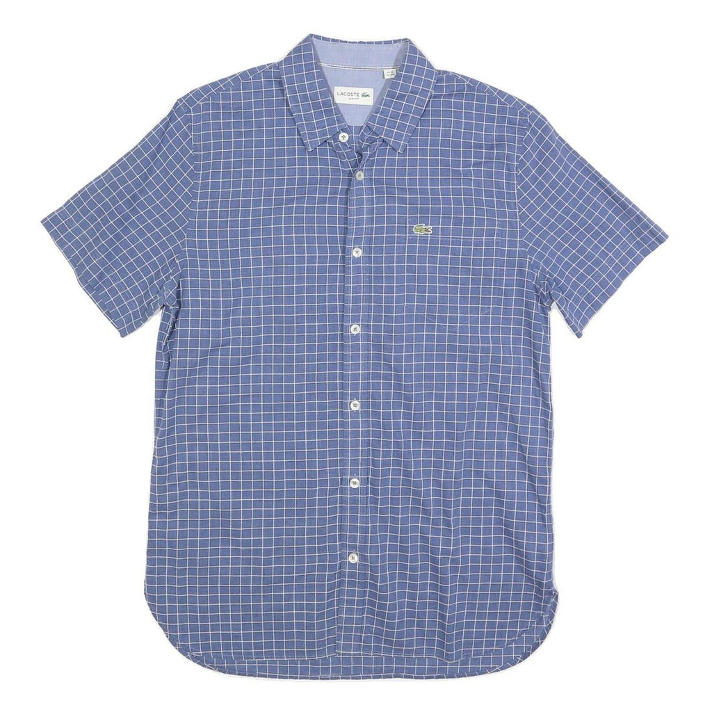 LACOSTE Mens Blue Check Shirt S Cotton Short Sleeve Casual Lightweight