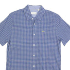 LACOSTE Mens Blue Check Shirt S Cotton Short Sleeve Casual Lightweight